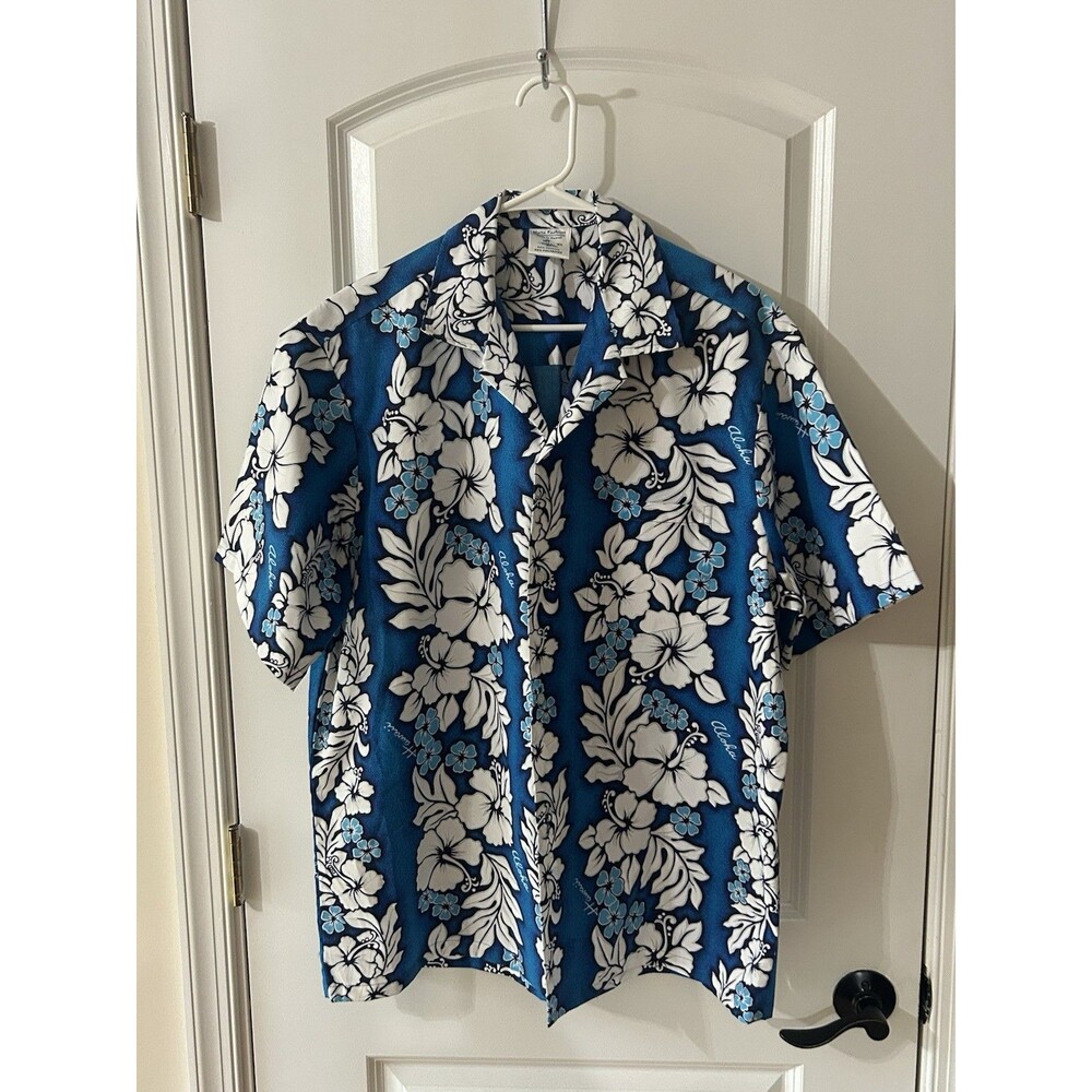 Vintage HANA FASHION Men’s XL Blue Floral Hawaii shirt ALOHA NWOT